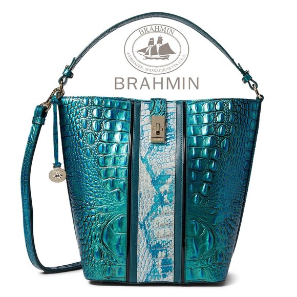 BRAHMIN Shira Peacock Shimmer Bucket Bag - Picture 1 of 12